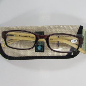 Select-A-Vision Green Readers Bamboo +2.00 Brown Reader Glasses & Matching Case
